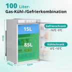 SMETA Frigorífico de Gas Trivalente 12 V / 230 V / Gas 100 L con Congelador, Blanco