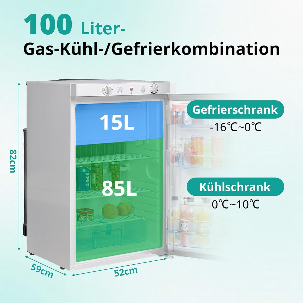 SMETA Frigorífico de Gas Trivalente 12 V / 230 V / Gas 100 L con Congelador, Blanco