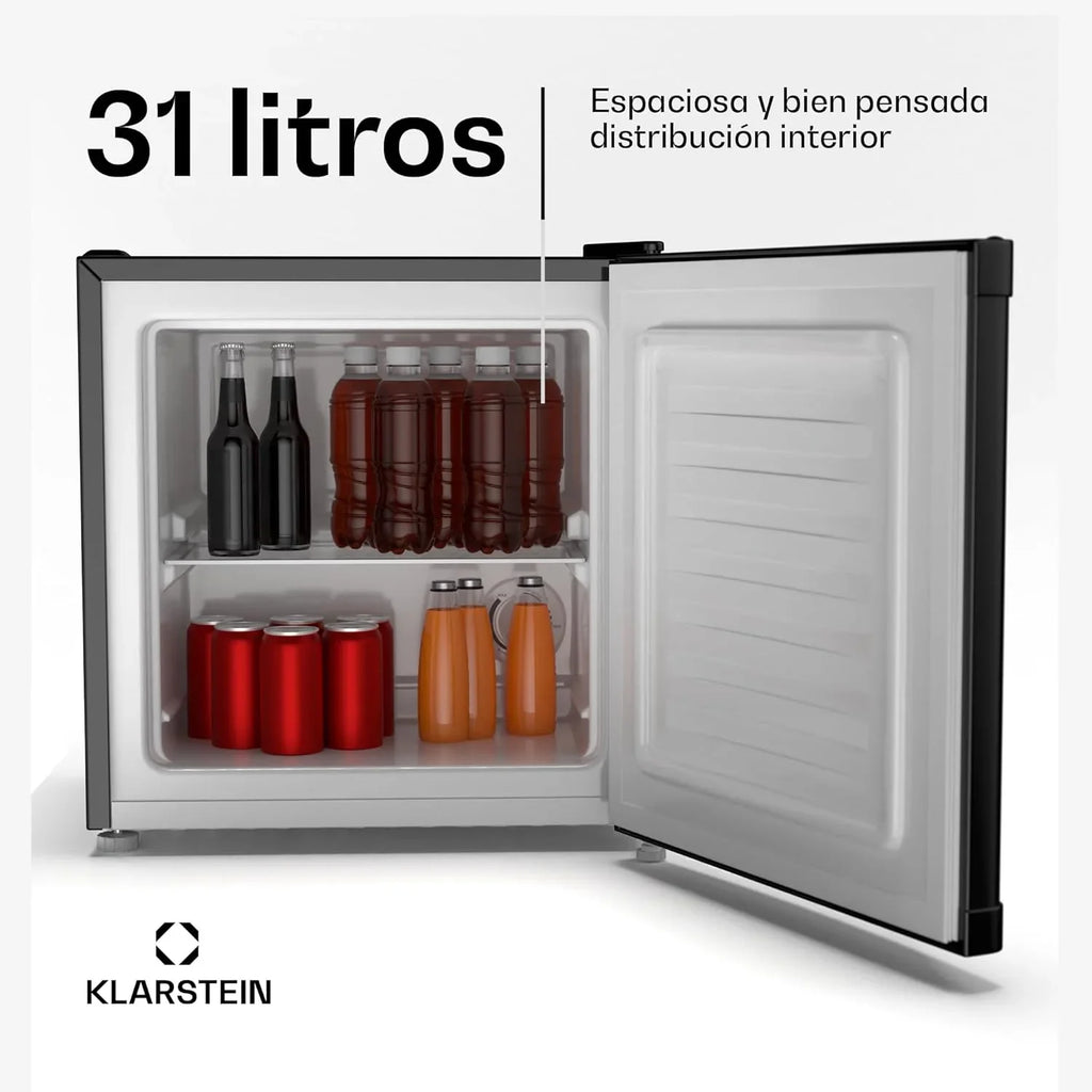 Klarstein Irene Mini Nevera / Congelador 31 L, de -24 °C a 10 °C, Silencioso 38 dB, Negro