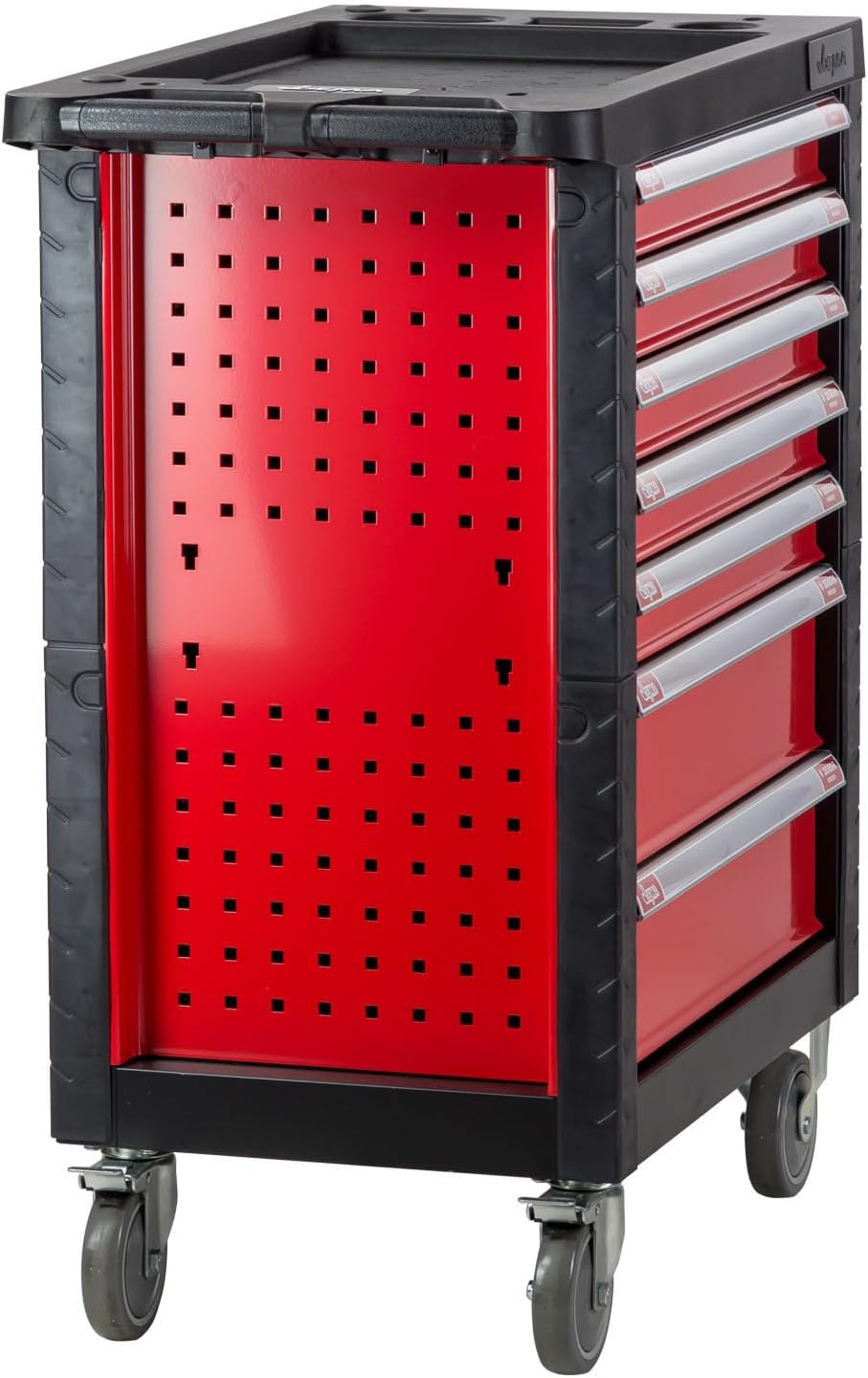 DEMA Carlos Carro de Taller con 7 Cajones, Ruedas con Freno y Cerradura, Rojo y Negro