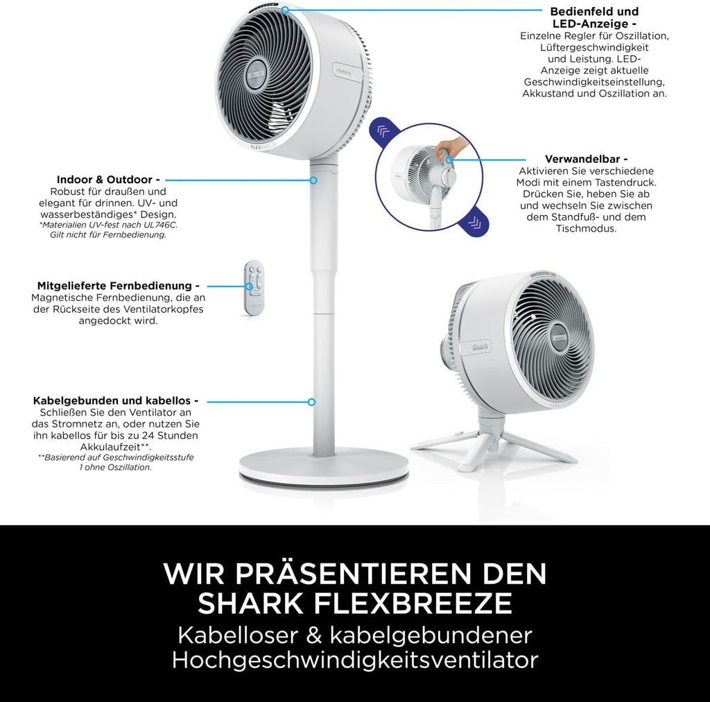 Shark FlexBreeze FA220EU Ventilador Híbrido con y sin Cable, Portátil, Interior y Exterior, Blanco - imagen 2