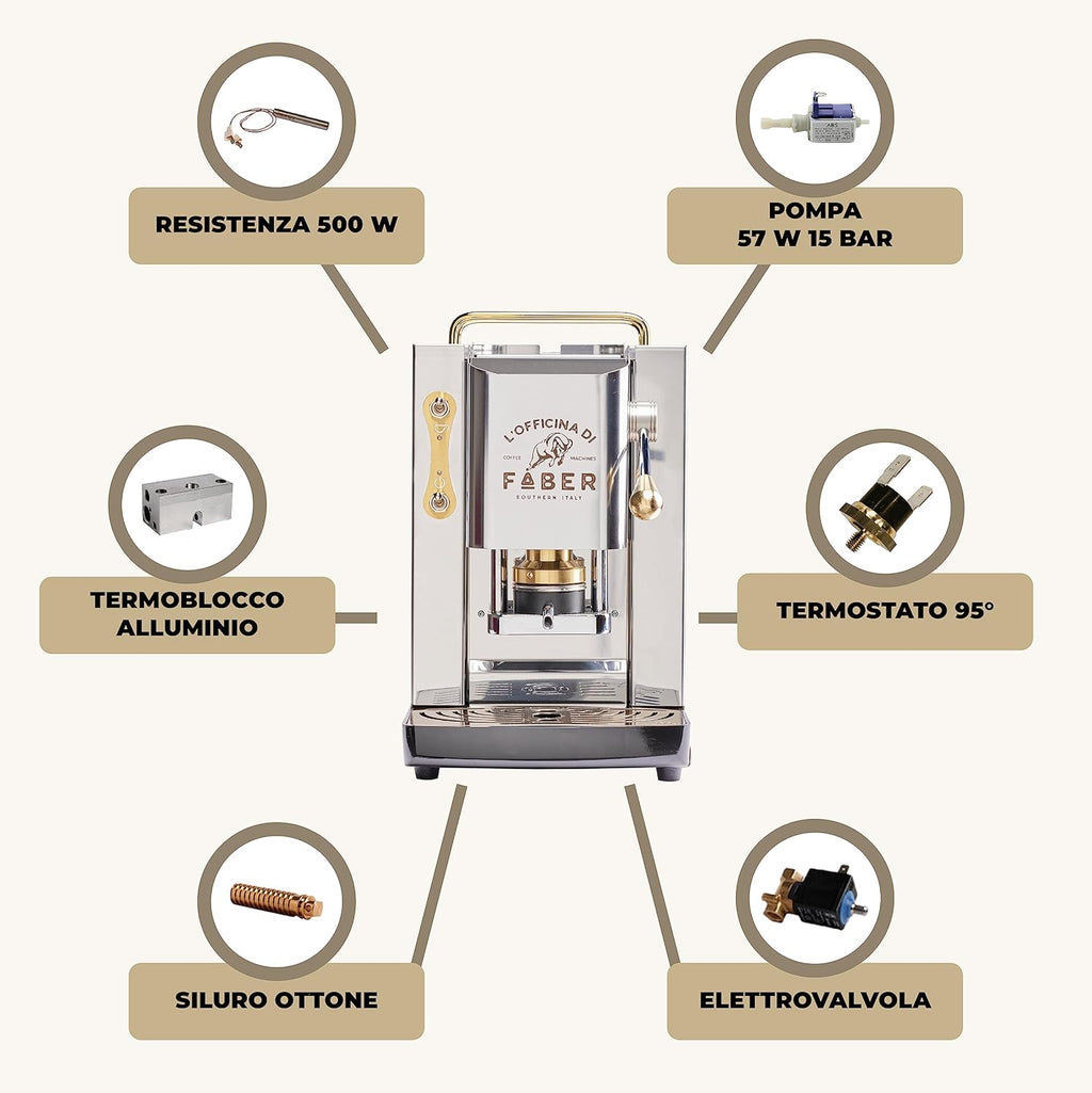 Faber Pro Total Deluxe Cafetera de Monodosis ESE 44 mm de Latón, 1,3 L