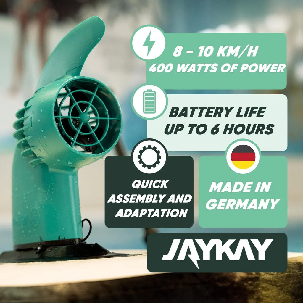 JayKay SUP E-Fin Aleta Eléctrica para Paddle Surf, Kayak y Windsurf, hasta 6 Horas de Batería