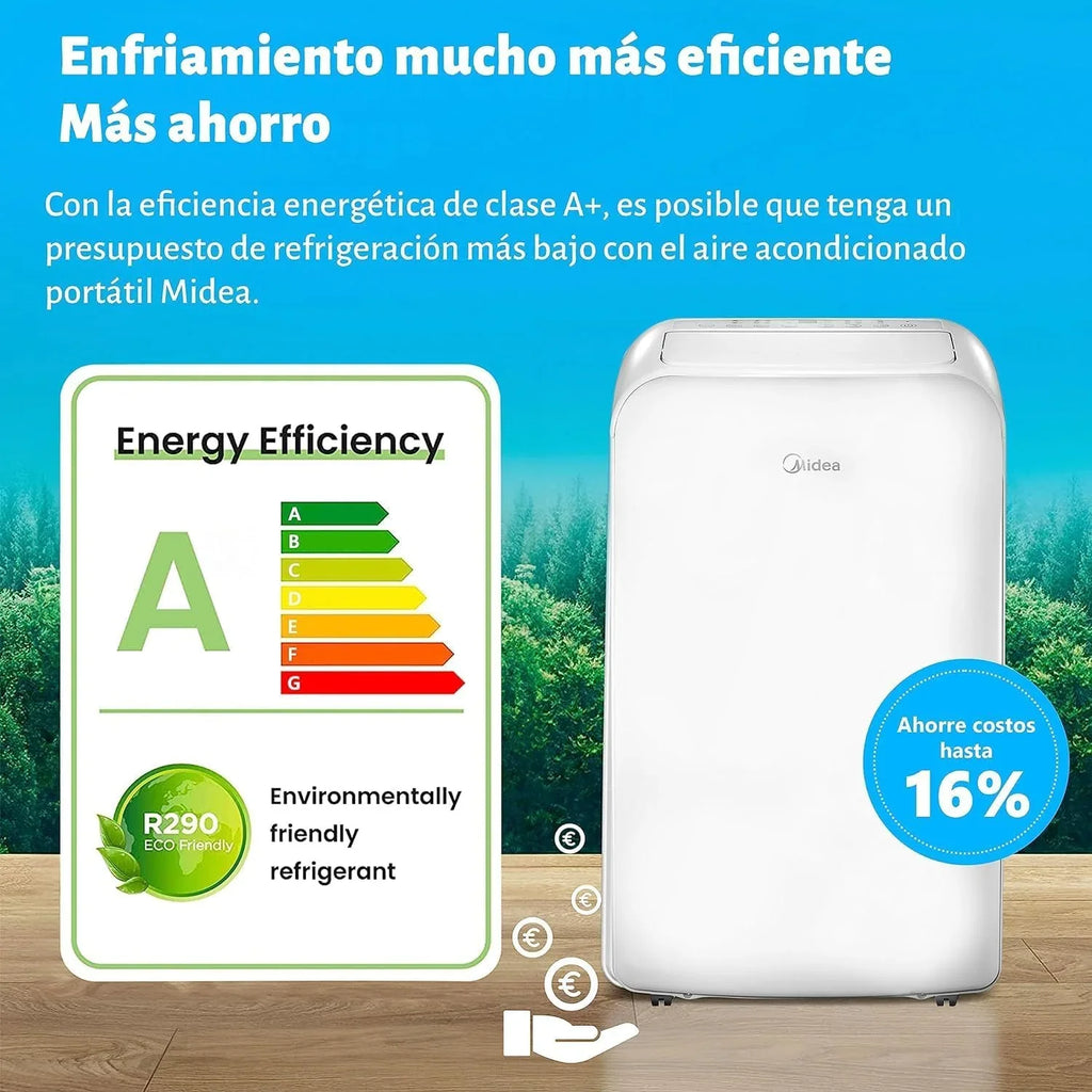MIDEA Aire Acondicionado Portátil 12000 BTU / 3000 Frigorías 3 en 1, hasta 43 m², con Kit de Ventana