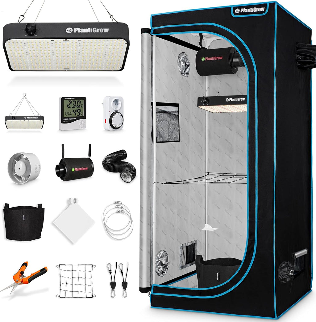 Kit Armario de Cultivo Completo 80 x 80 x 180 cm con Lámpara LED 150 W, Filtro de Carbón y Extractor
