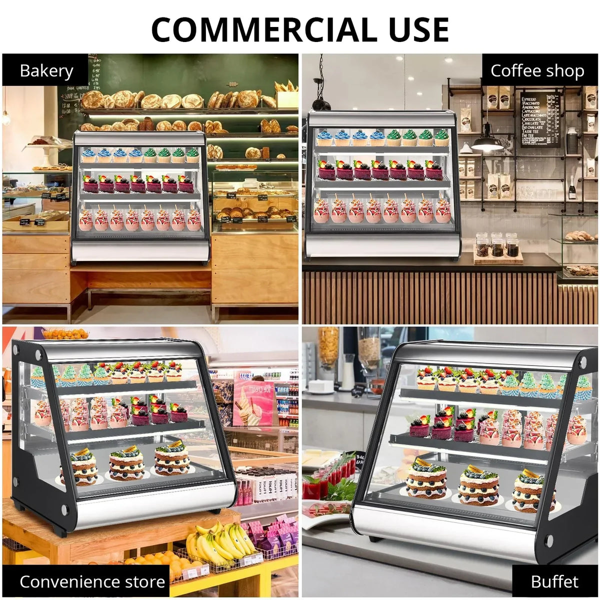 Vitrina Refrigerada Comercial de Mostrador 130 L con Descongelación Automática y Luz LED