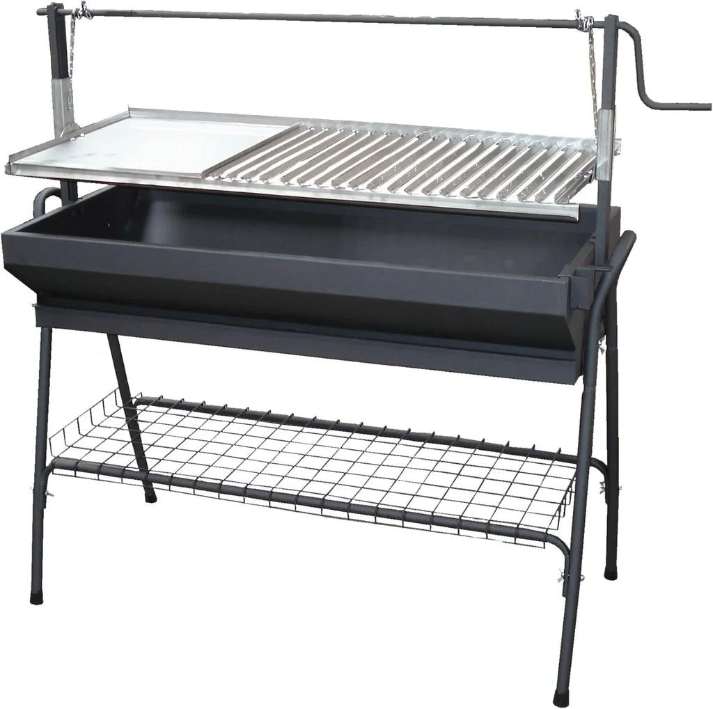 Imex El Zorro 71764 Barbacoa de Carbón y Leña con Parrilla, Plancha y Elevador, 80 x 50 x 115 cm