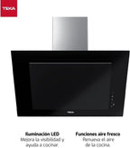 TEKA DVT 78660 TBS Campana Decorativa Vertical 70 cm, Aspiración Perimetral, Motor EcoPower, Negra