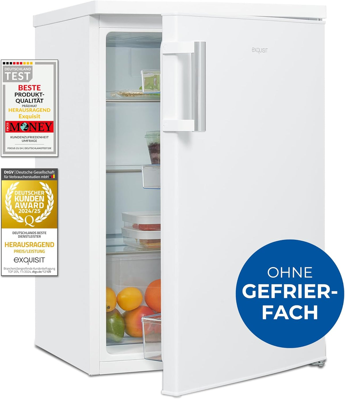 Exquisit KS516-V-H-010D Frigorífico sin Congelador 133 L, Silencioso 39 dB, Blanco