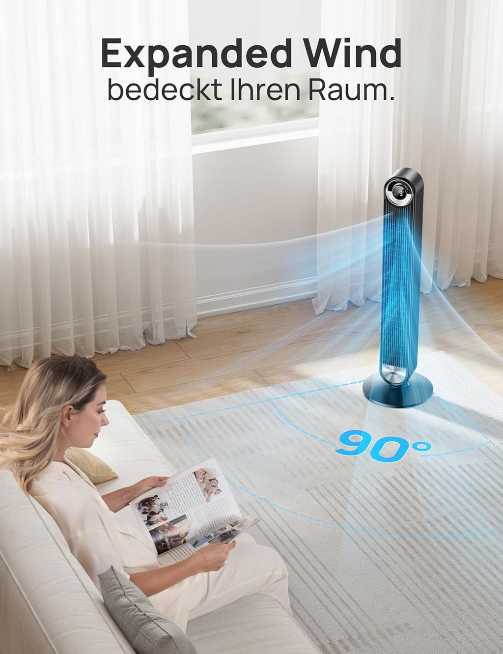 DREO Cruiser Pro T2S Ventilador de Torre Inteligente 106 cm, 25 dB, 9 Velocidades, Control por Voz