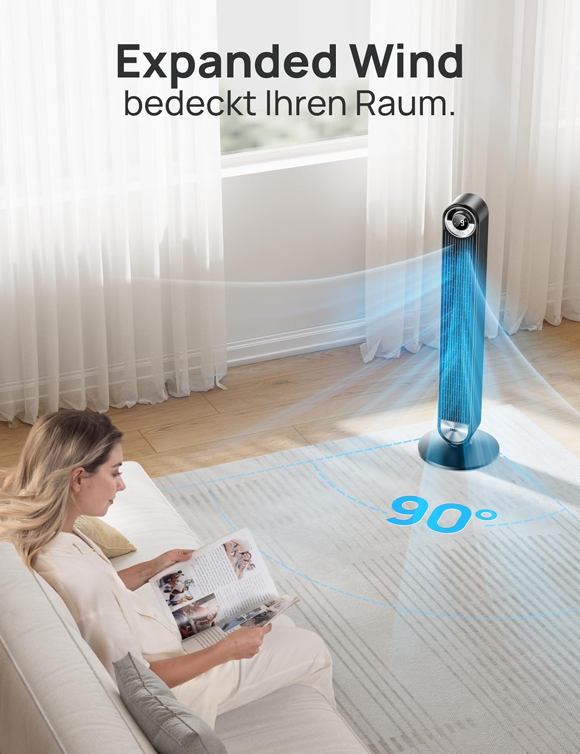 DREO Cruiser Pro T2S Ventilador de Torre Inteligente 106 cm, 25 dB, 9 Velocidades, Control por Voz