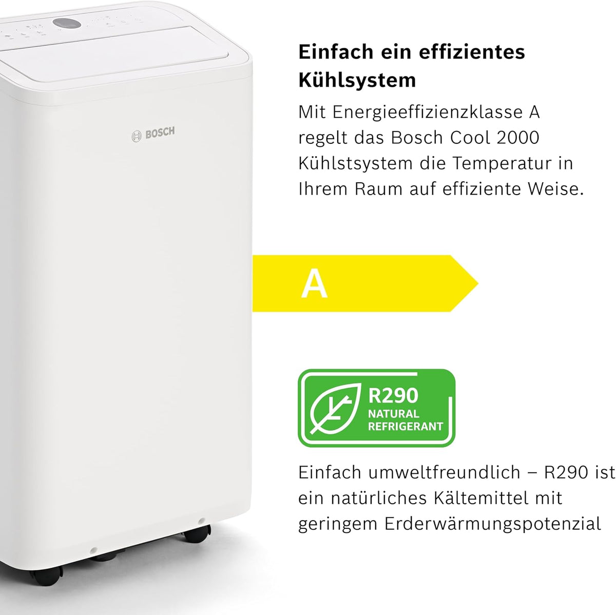 Bosch Cool Aire Acondicionado Portátil 3 en 1 con Modos Auto, Silencio y Noche