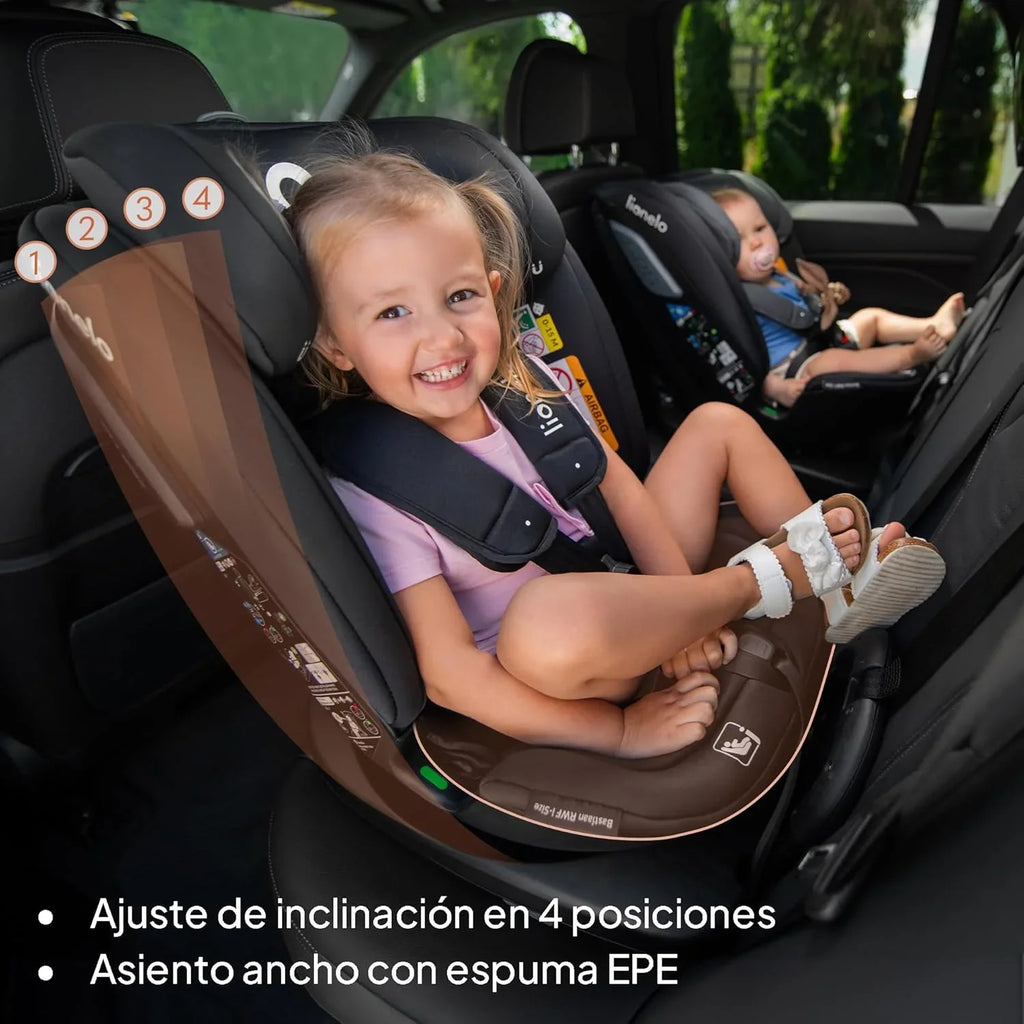 LIONELO Bastiaan RWF i-Size Silla de Coche Giratoria 360° de 40 a 150 cm, Isofix y Top Tether