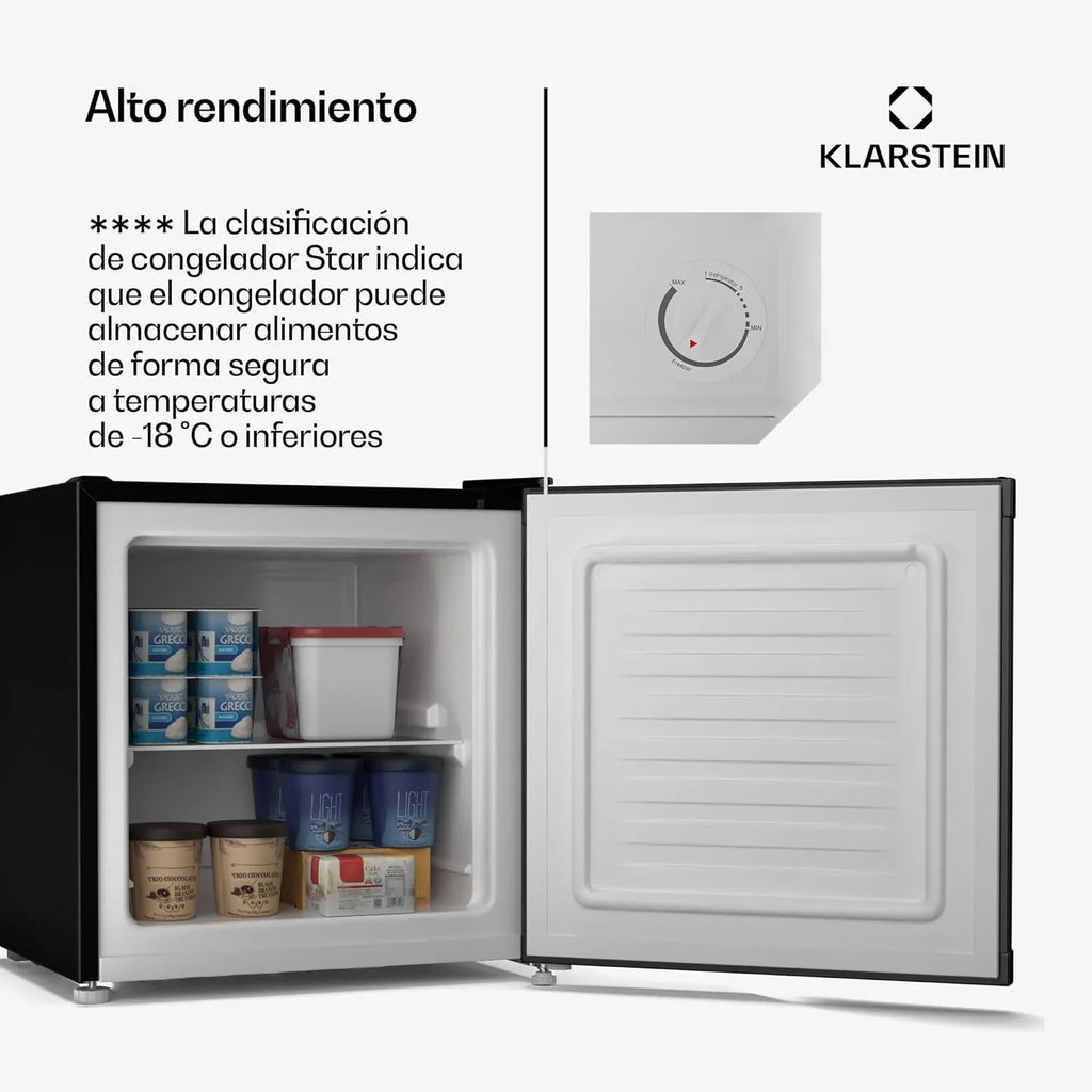 Klarstein Irene Mini Nevera / Congelador 31 L, de -24 °C a 10 °C, Silencioso 38 dB, Negro
