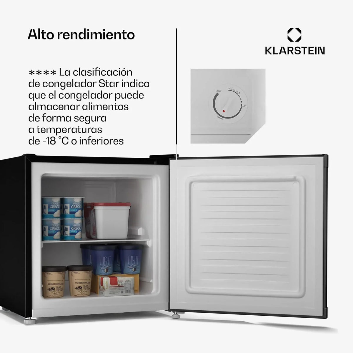Klarstein Irene Mini Nevera / Congelador 31 L, de -24 °C a 10 °C, Silencioso 38 dB, Negro