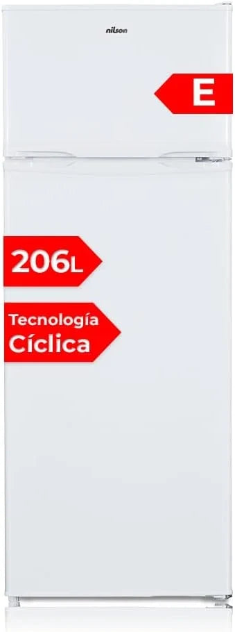 NILSON NF145500E Frigorífico 2 Puertas 206 L, 143 cm, Silencioso 40 dB, Blanco, Clase E