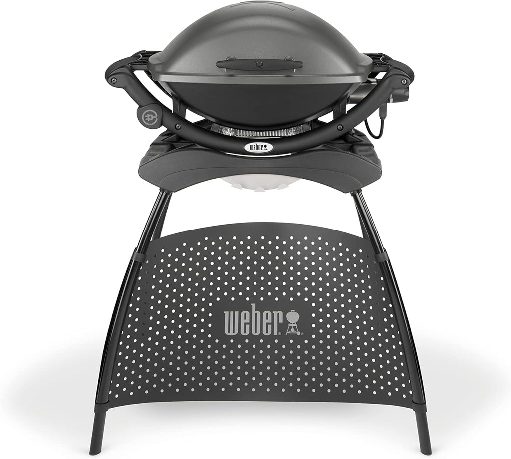 Weber Q 2400 Barbacoa Eléctrica con Soporte y Mesas Laterales, 54 x 39 cm, Dark Grey