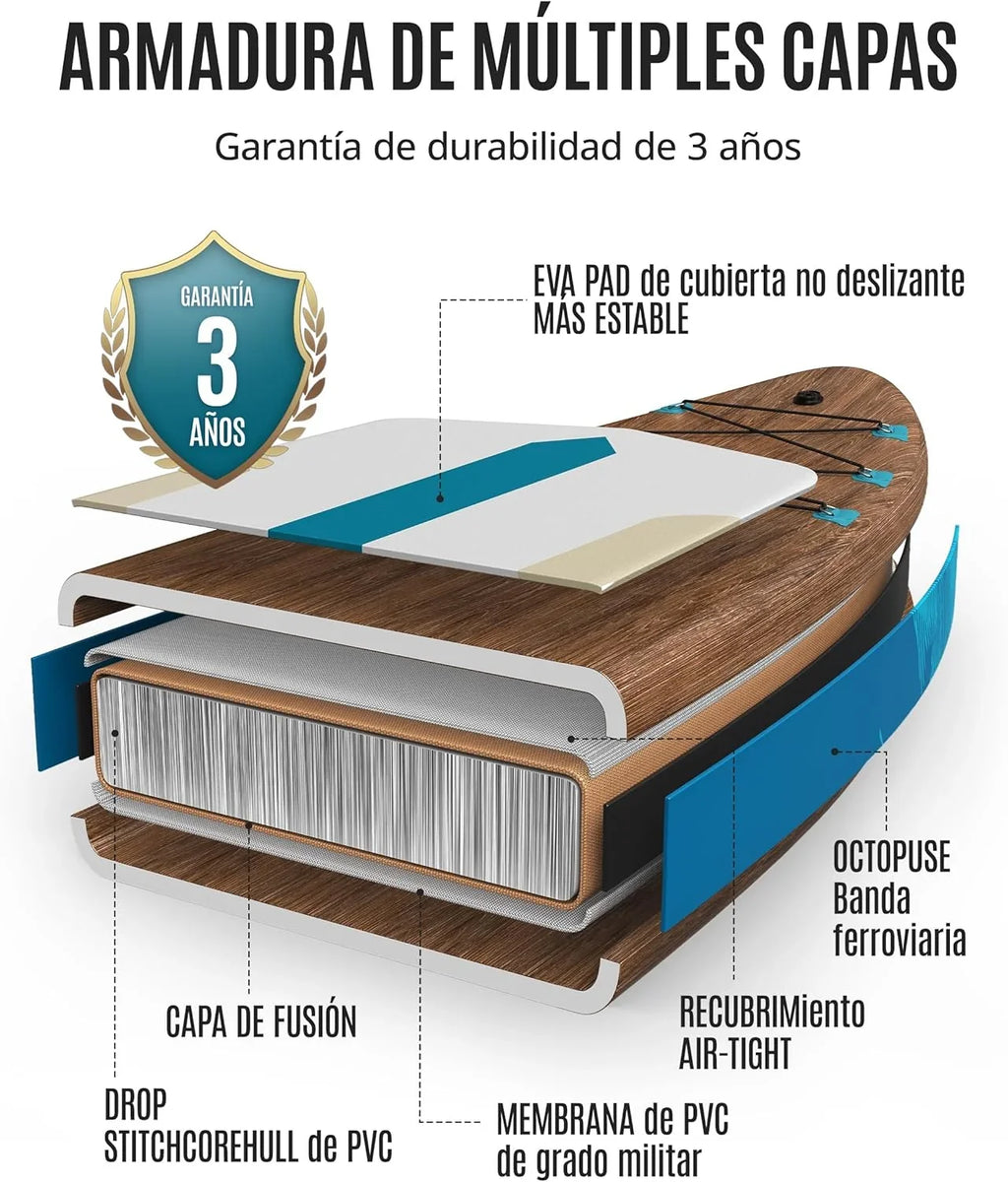 ZLX Tabla de Paddle Surf Hinchable 320 cm con Asiento de Kayak, hasta 204 kg, Antideslizante