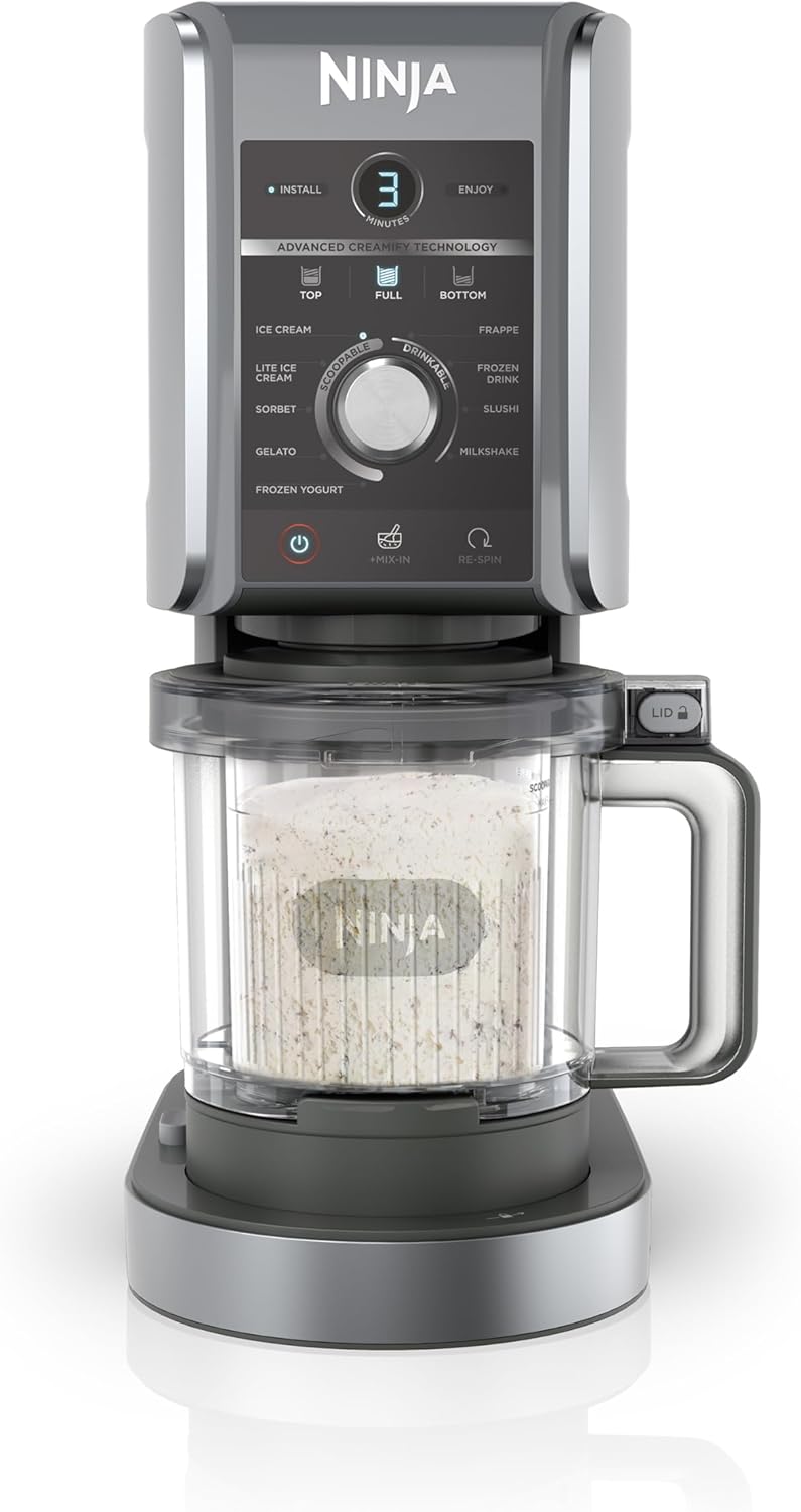 Ninja CREAMi Deluxe NC502EU Heladera y Máquina de Bebidas Heladas con 10 Programas y 2 Tarrinas