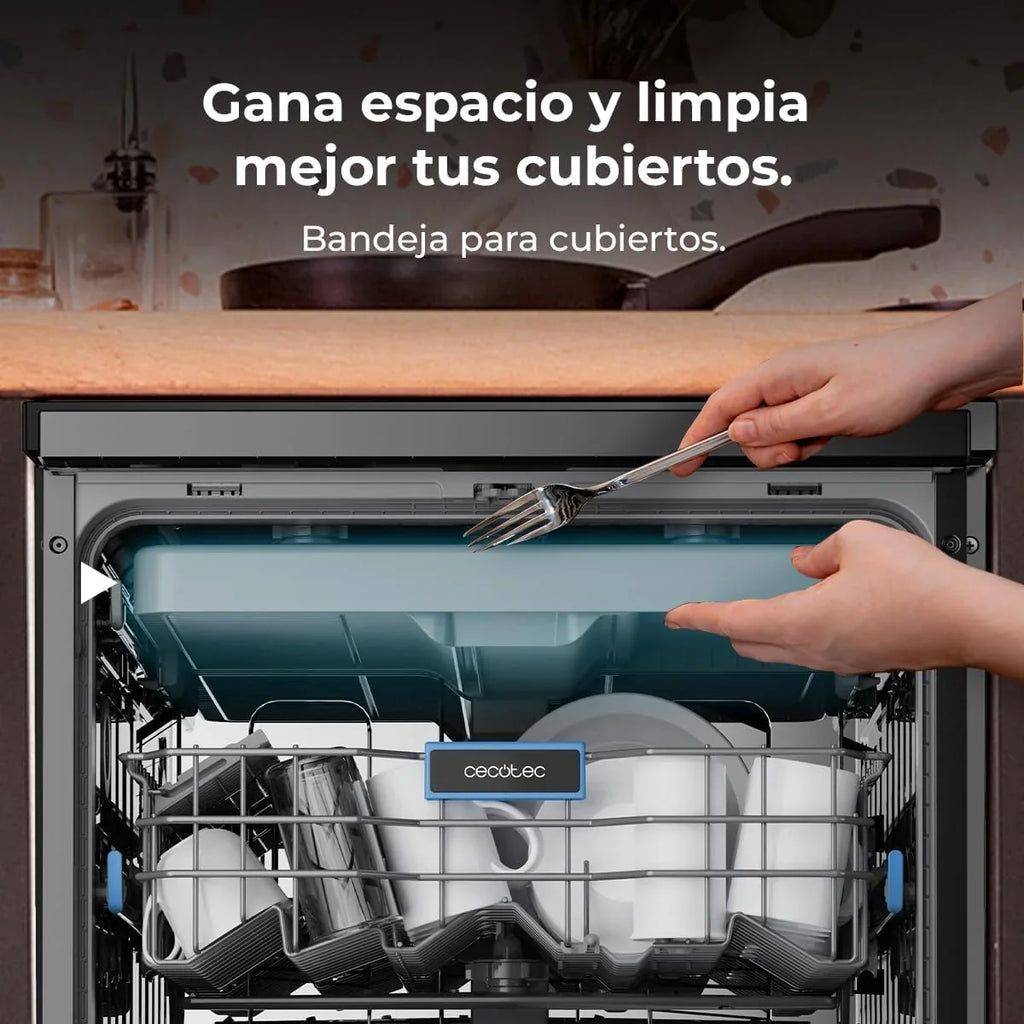 Cecotec Bolero Aguazero 6210 Dark Lavavajillas 60 cm, 15 Cubiertos, Tercera Bandeja, 8 Programas