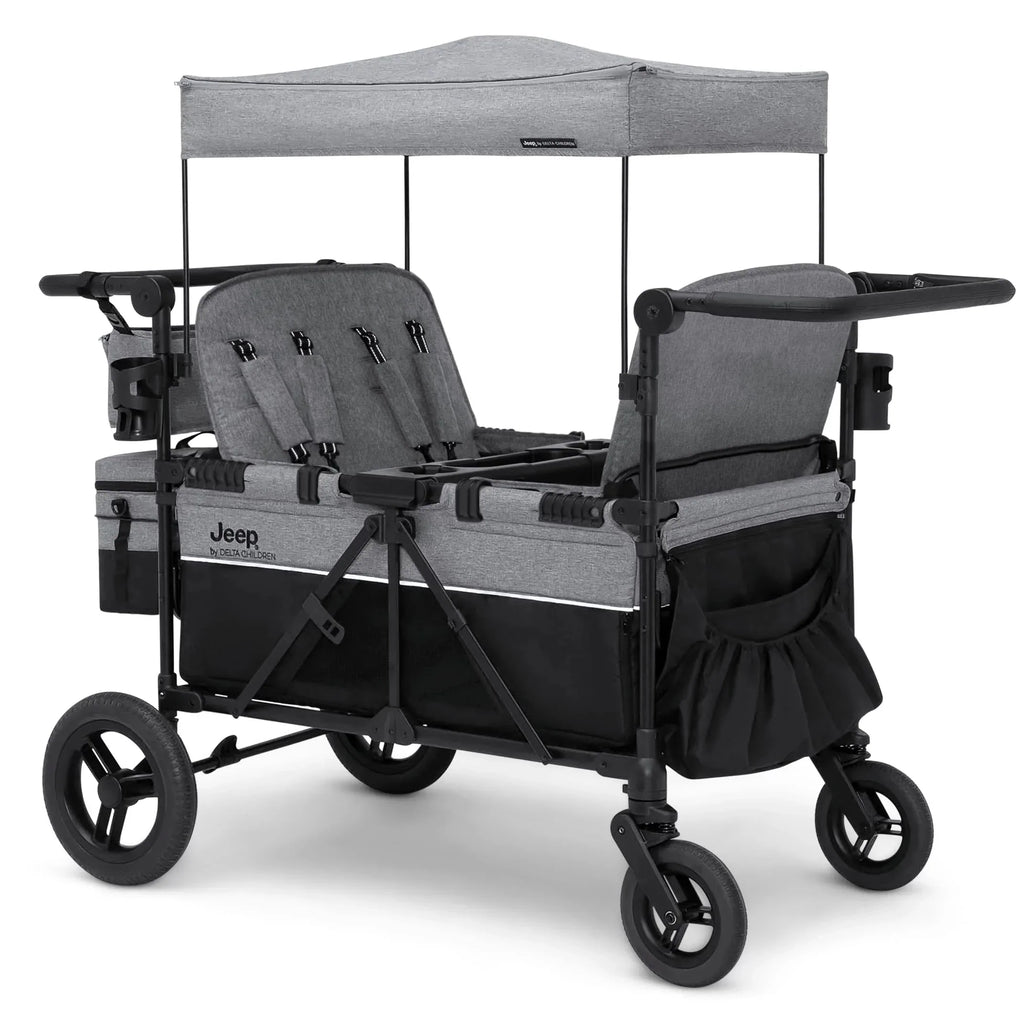 Delta Children Jeep Wrangler Deluxe Carrito Paseo para 4 Niños con Toldo y Nevera