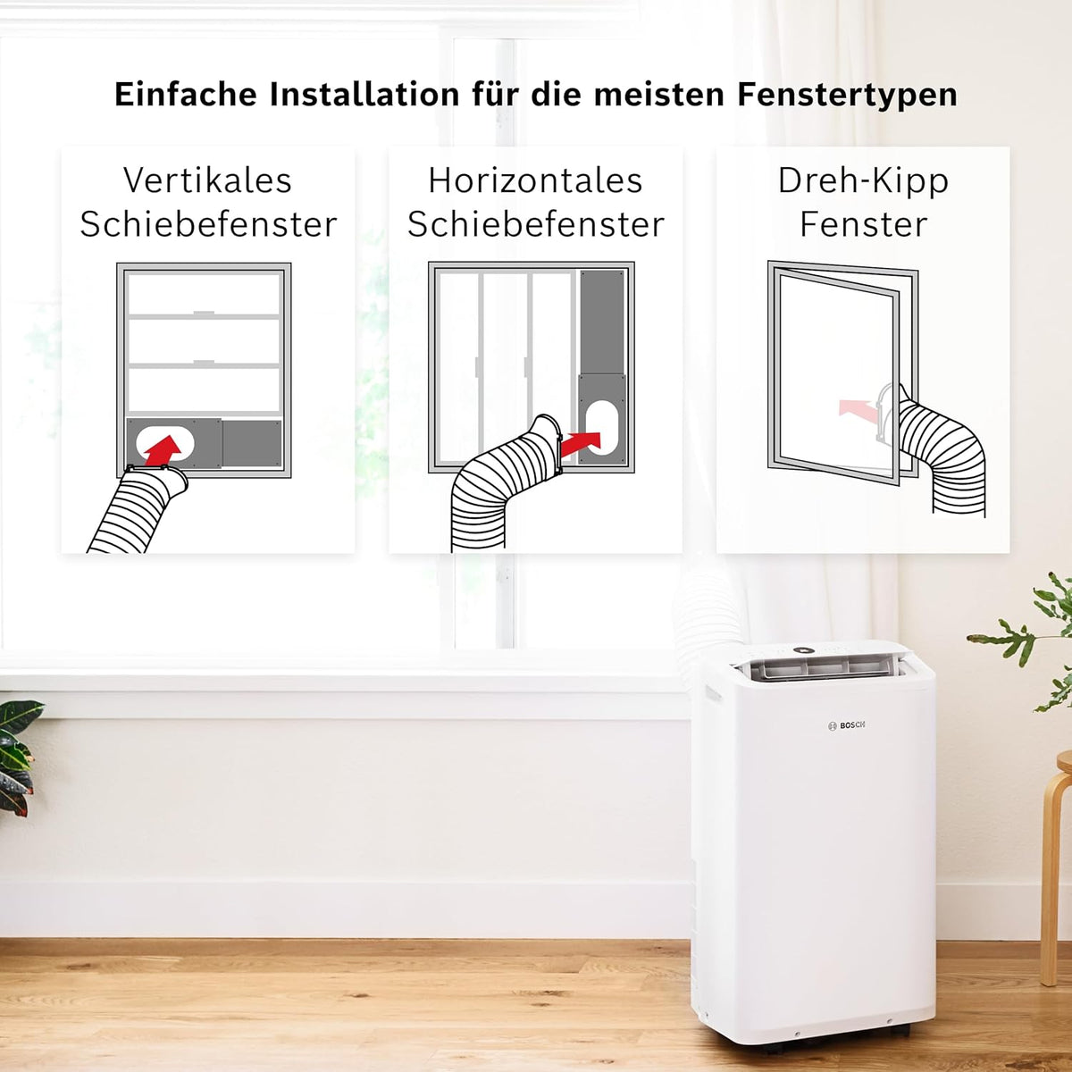 Bosch Cool Aire Acondicionado Portátil 3 en 1 con Modos Auto, Silencio y Noche