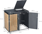 ML-Design Cubre Contenedores Triple 3 x 240 L en Acero, Antracita Efecto Madera, con Cerradura