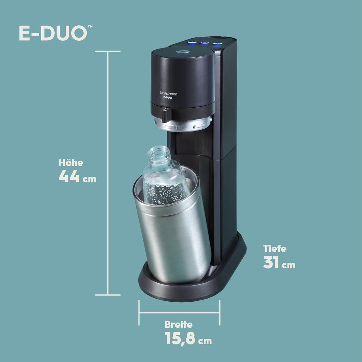 SodaStream E-DUO Máquina de Agua con Gas Eléctrica con Cilindro CO2 y 3 Botellas, Titanio