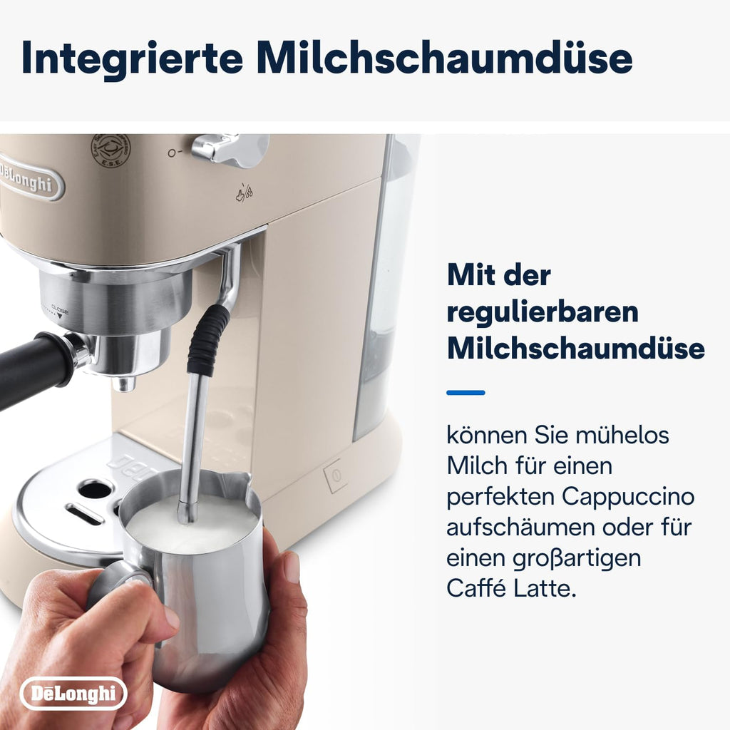 De'Longhi Dedica Style EC 685.M Cafetera Espresso de Brazo con Vaporizador, 15 cm, Plata