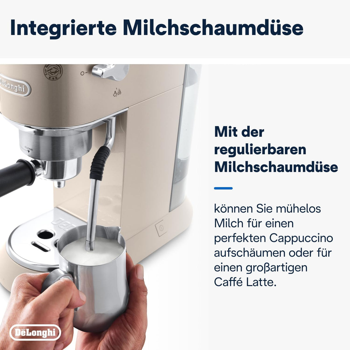 De'Longhi Dedica Style EC 685.M Cafetera Espresso de Brazo con Vaporizador, 15 cm, Plata