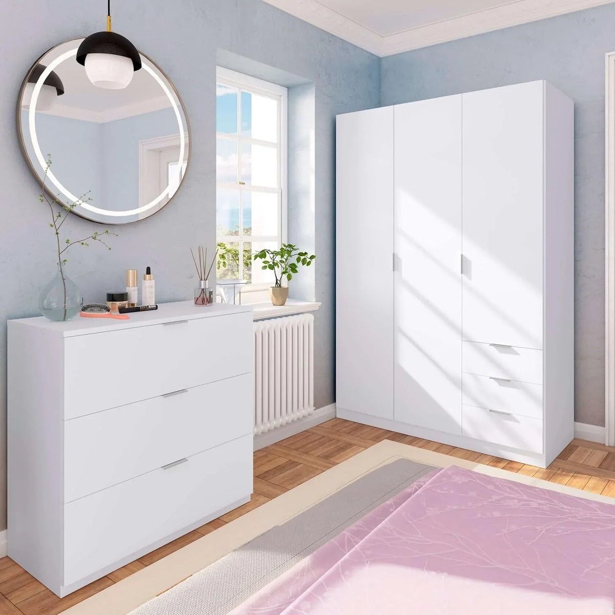 Habitdesign Armario 3 Puertas y 3 Cajones Blanco Ártico 121 x 180 x 52 cm