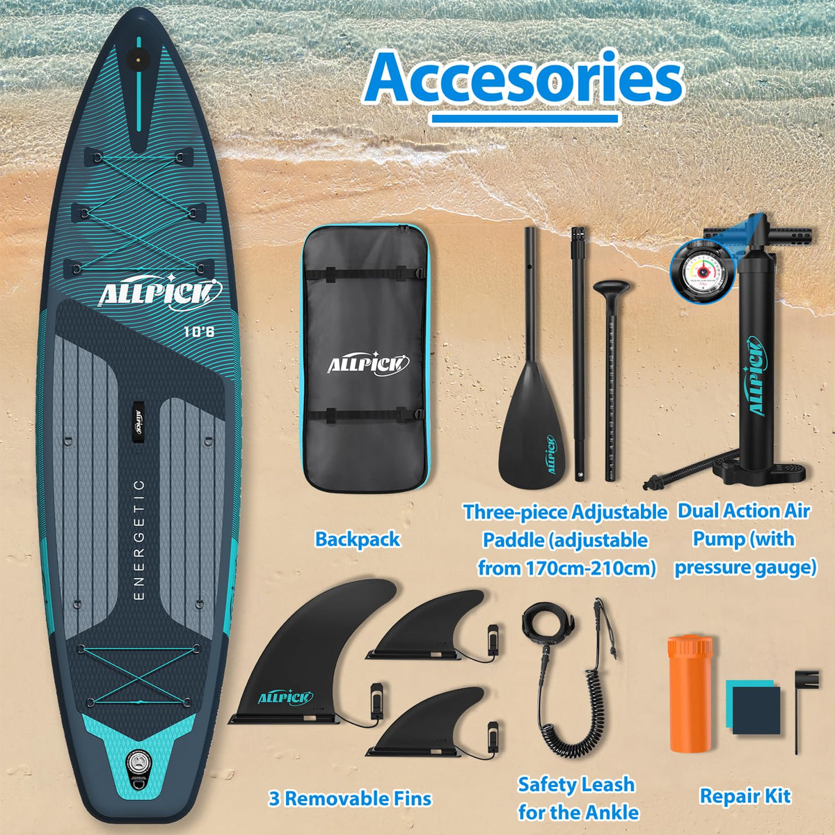 ALLPICK Tabla de Paddle Surf Hinchable Premium 320 cm con Soporte para Cámara, Verde