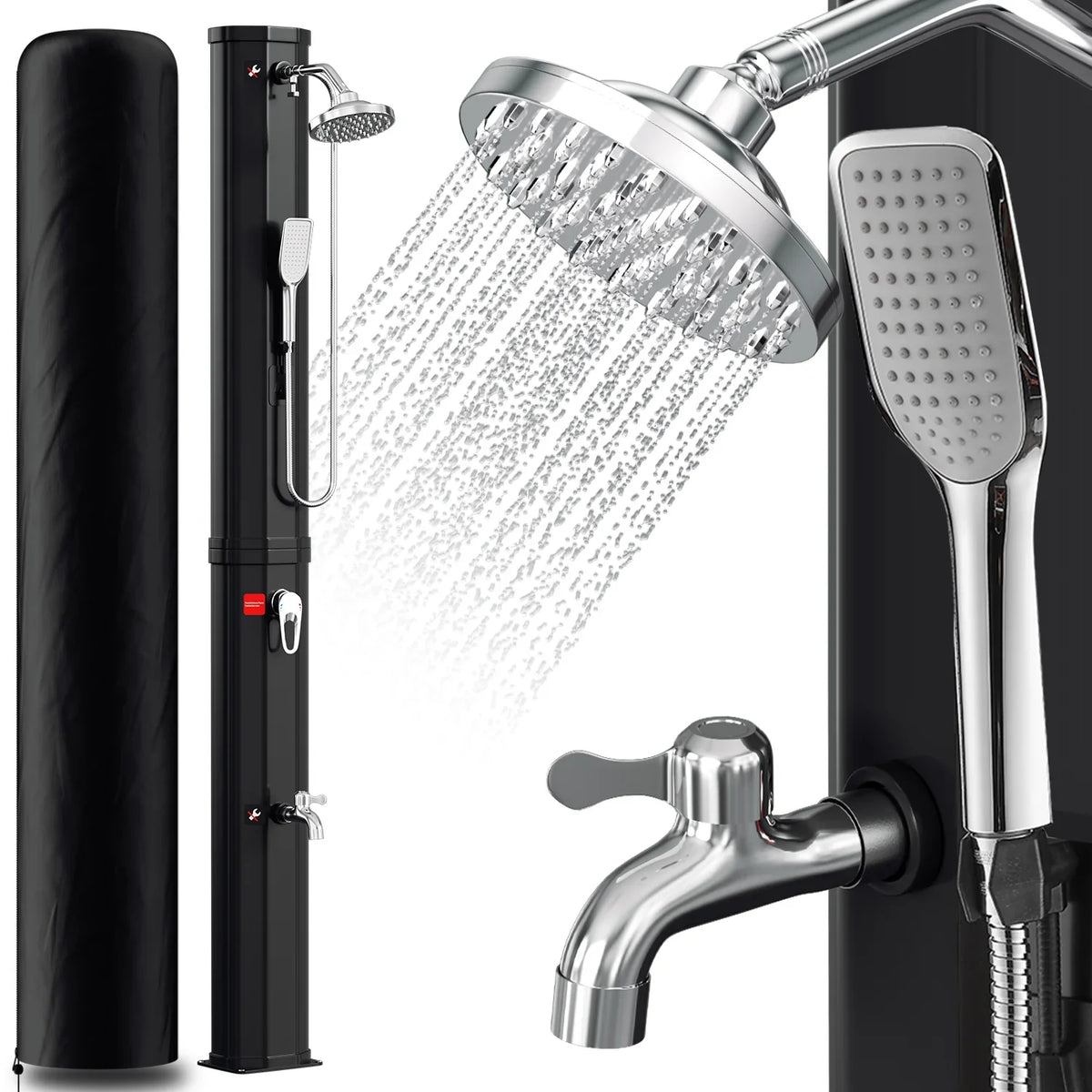 Sonnewelt Ducha Solar de Jardín 60 L con Funda y Ducha de Mano
