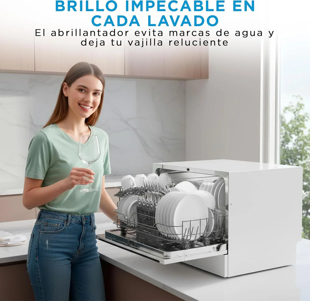 Midea Lavavajillas Compacto de Encimera 55 cm, 6 Servicios, 7 Programas, sin Instalación, Blanco