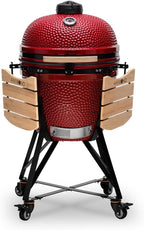 Kamado BONO Barbacoa Kamado Grande XXL Ø 59 cm Cerámica Roja con Accesorios y Ruedas