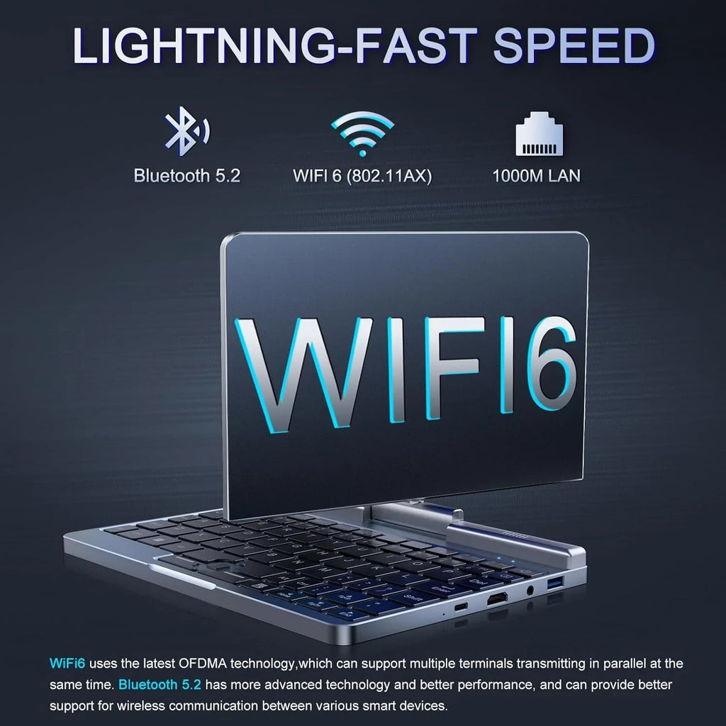 Mini Portátil 8" 2 en 1 Táctil, Intel N150, 12 GB RAM, 1 TB SSD, Windows 11, Wi-Fi 6