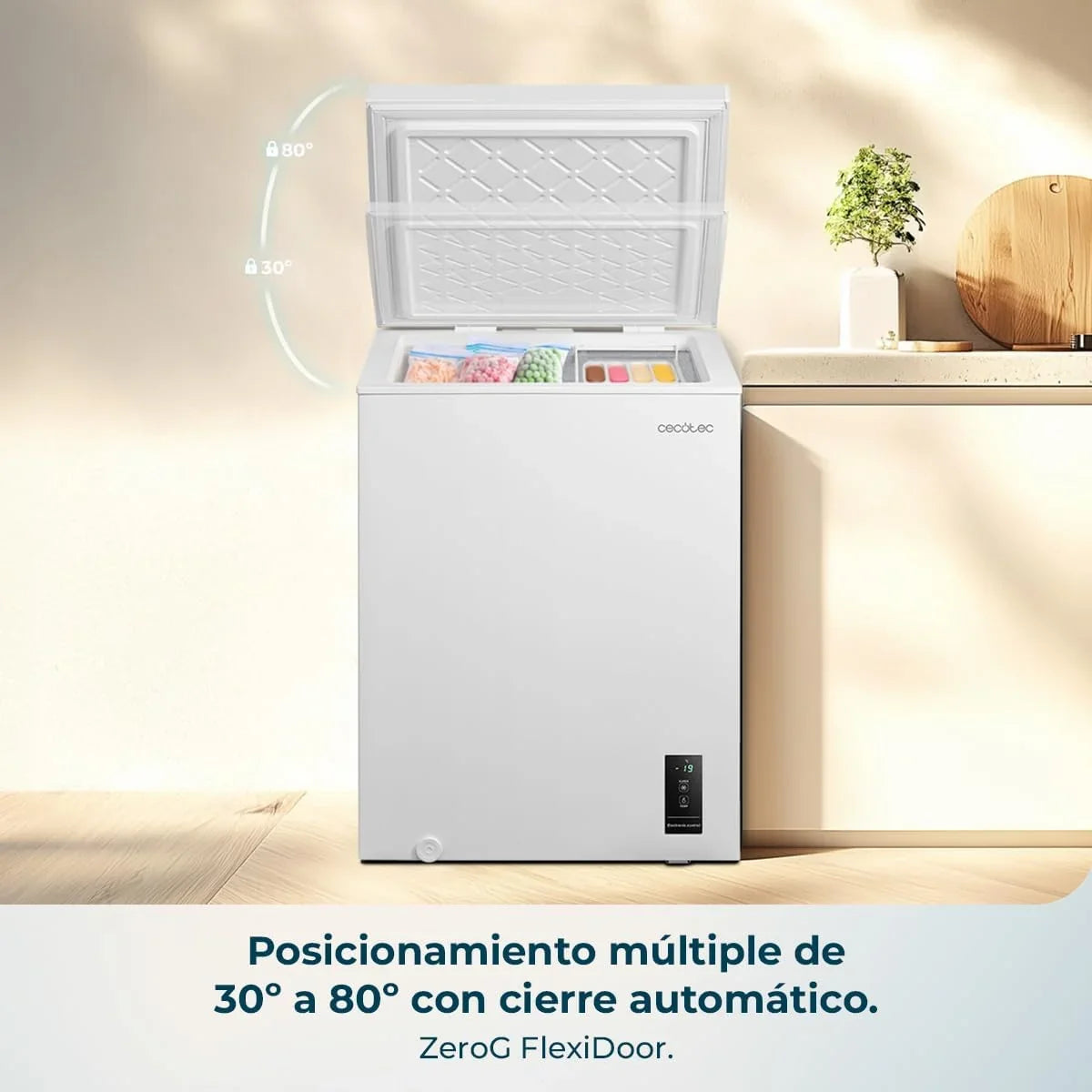 Cecotec Bolero CoolMarket Chest 143P White E Congelador Horizontal 143 L, Puerta ZeroG, Dual Function