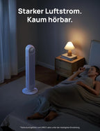 Dreo Nomad One S Ventilador de Torre Inteligente 20 dB con WiFi, 4 Velocidades, Oscilación 90°, Blanco