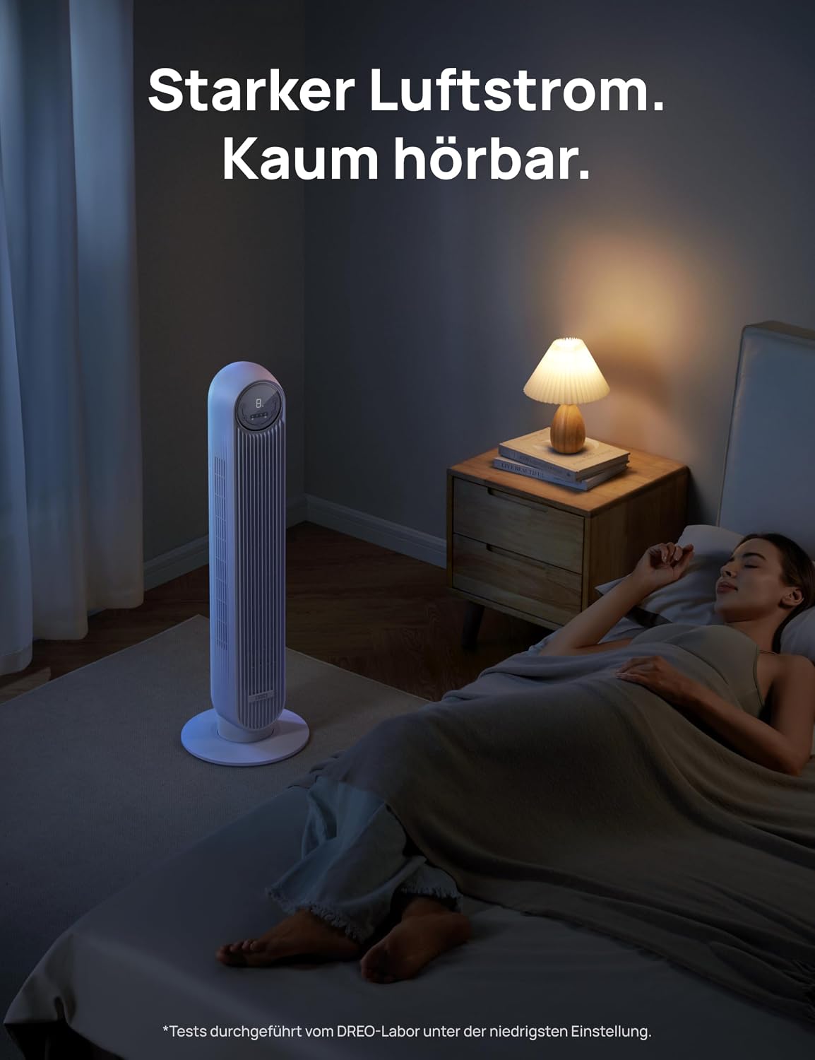 Dreo Nomad One S Ventilador de Torre Inteligente 20 dB con WiFi, 4 Velocidades, Oscilación 90°, Blanco