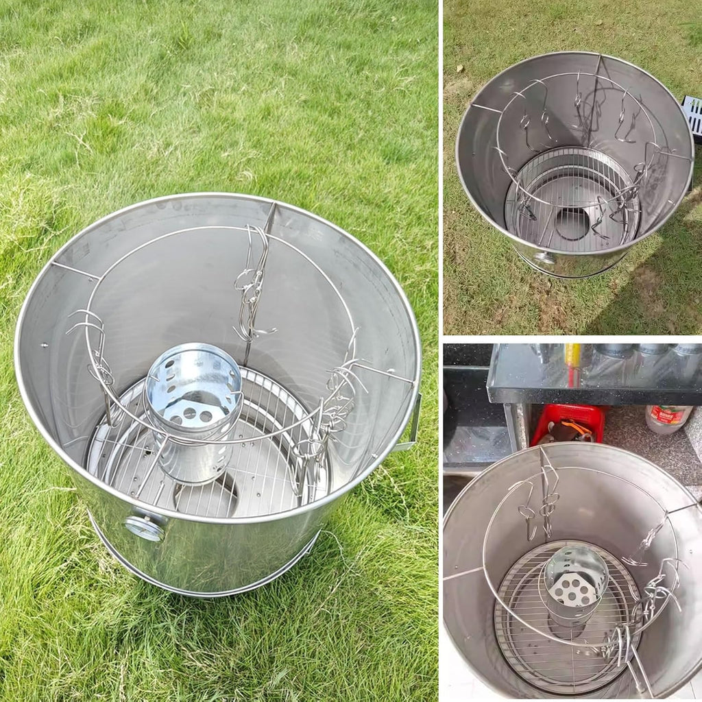 Ahumador Barril de Acero Inoxidable Ø 50 cm con Termómetro, Ganchos y Cenicero