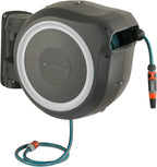 Gardena RollUp M/L Portamangueras de Pared con Manguera de 25 m, Blanco y Gris