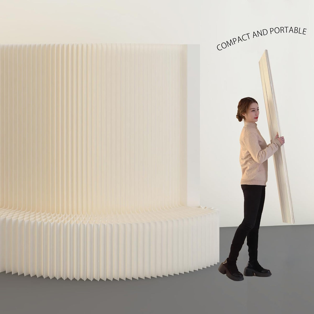 Biombo Separador Plegable con Estante 300 x 43 x 200 cm, Blanco