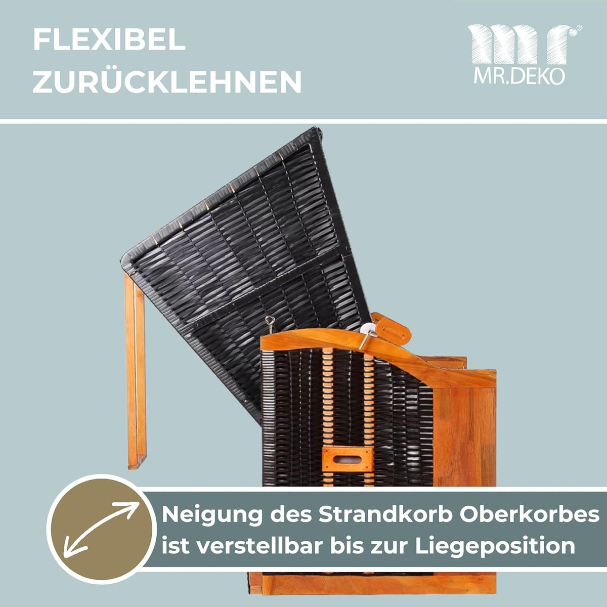 Sillón de Playa Ostsee de 2 Plazas Reclinable, Ratán PE Negro y Tela Gris