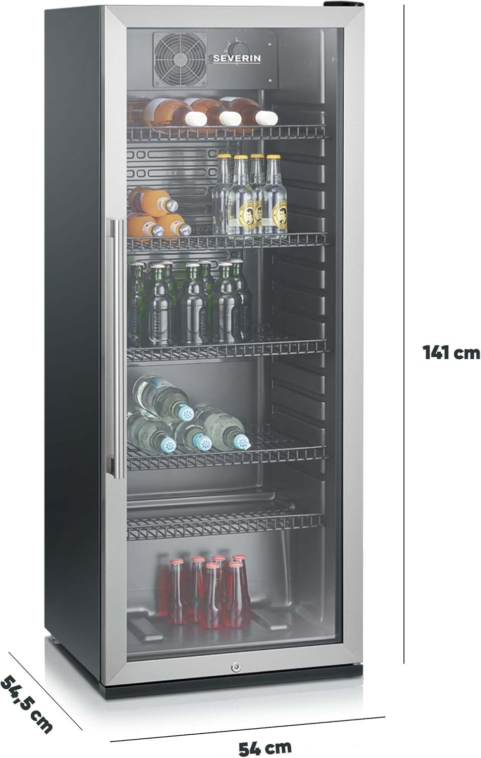 SEVERIN FSK 8840 Nevera para Botellas con Cerradura y Luz LED, 118 L, Negro/Plata