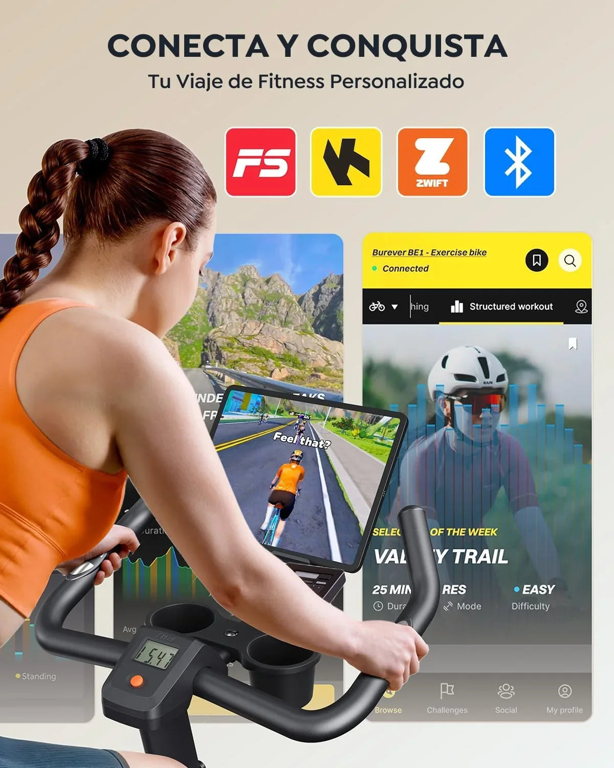 Bicicleta Estática para Casa con App, Resistencia Magnética 0-100%, Pantalla LED, hasta 160 kg