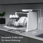 Hermitlux Mini Lavavajillas de Sobremesa para 4 Cubiertos con Depósito de 5 L, Blanco