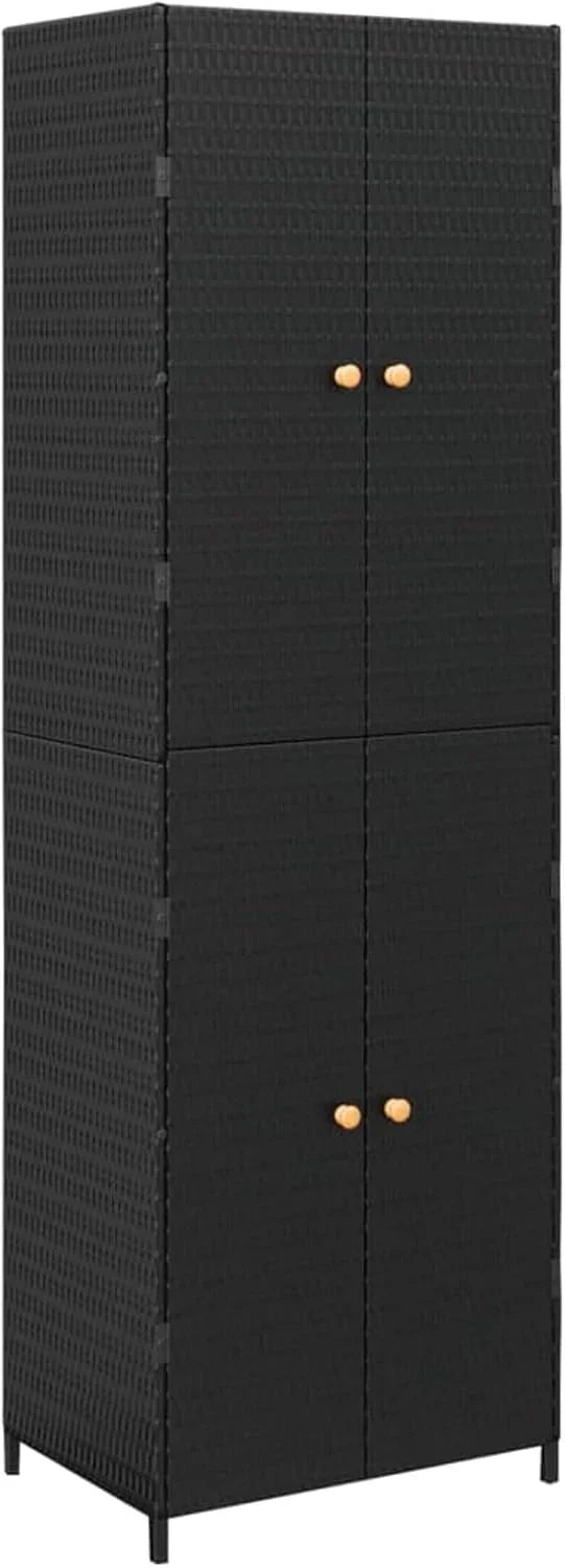Armario de Almacenaje de Jardín de Ratán PE Negro 59 x 40 x 180 cm