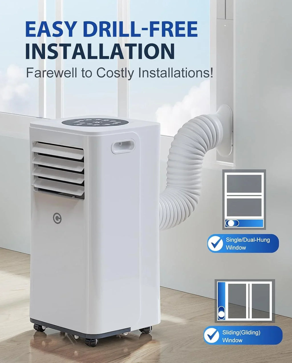 Aire Acondicionado Portátil 9000 BTU 4 en 1 con Mando, Temporizador 24 h y Kit de Ventana