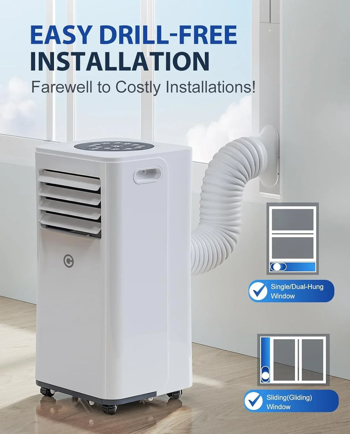 Aire Acondicionado Portátil 9000 BTU 4 en 1 con Mando, Temporizador 24 h y Kit de Ventana