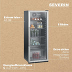 SEVERIN FSK 8840 Nevera para Botellas con Cerradura y Luz LED, 118 L, Negro/Plata